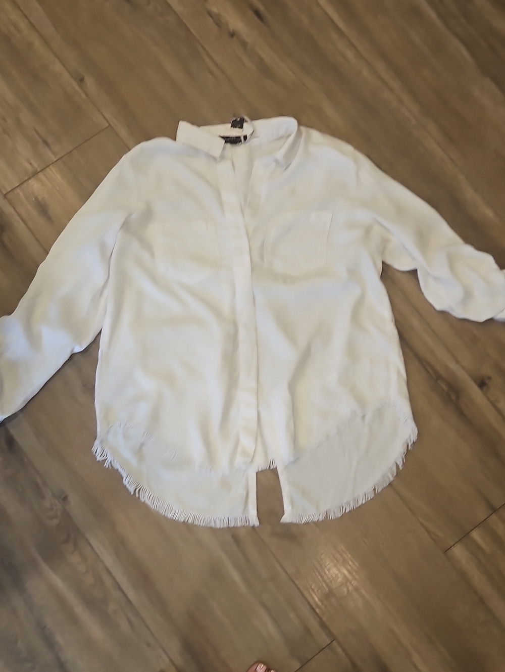 Velvet Heart Lightweight White Fringe Hem Button-Up Shirt - Women's Top Large